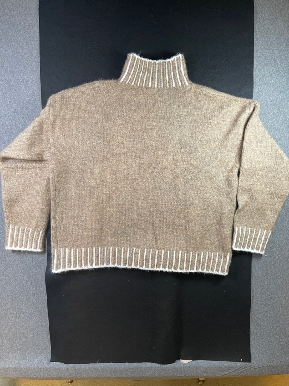 Elan Taupe Turtleneck Sweater with White Trim